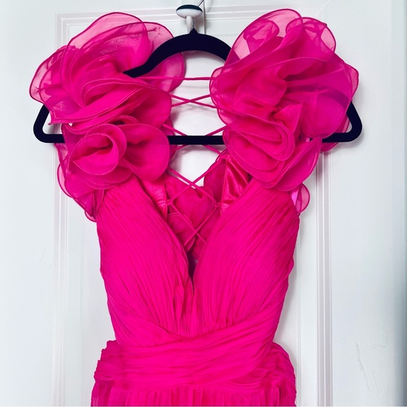 Mac Duggal Indy 6711 Gown 8 Hot Pink Ruffle Corset Back Evening Dress Formal - Picture 5 of 12